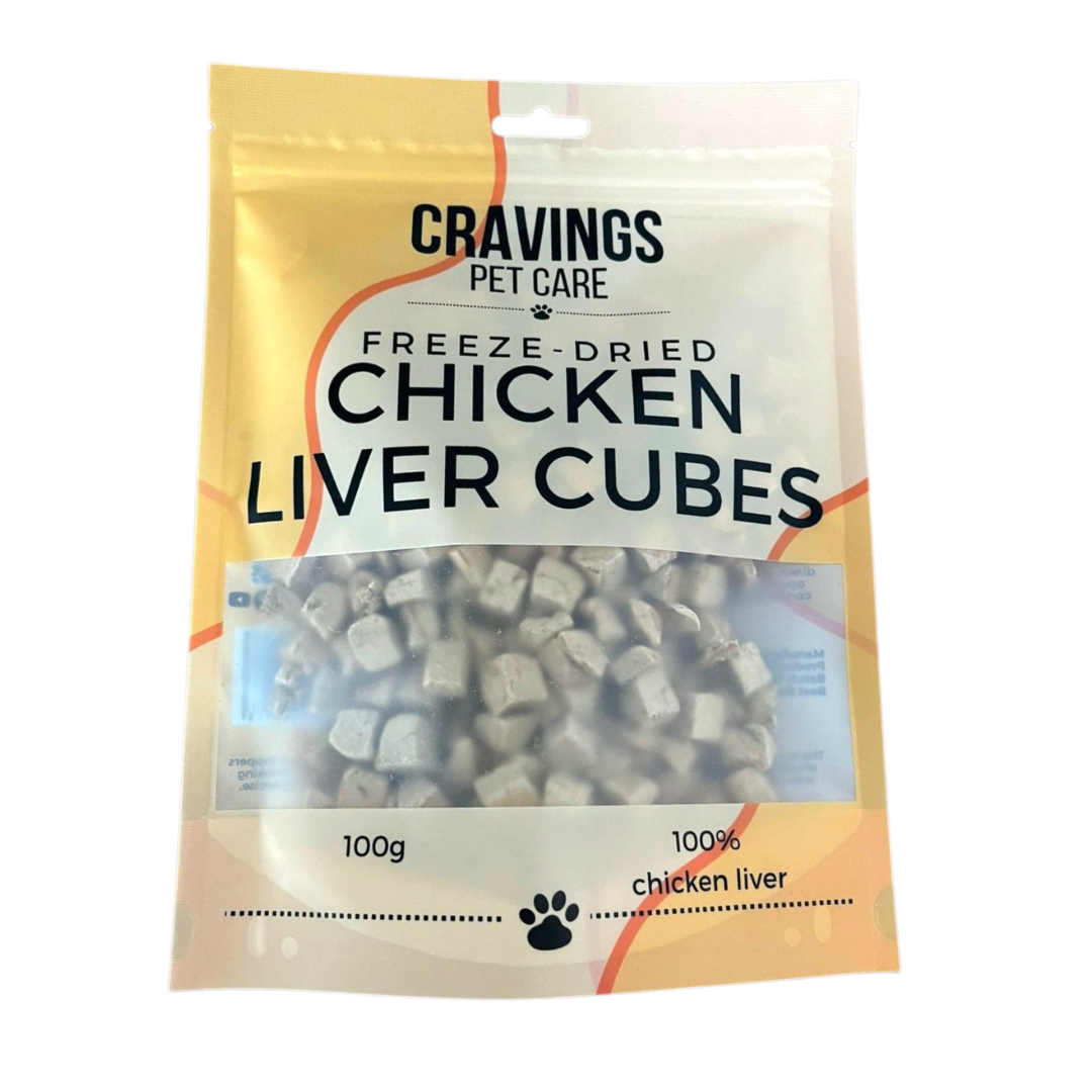 Cravings Pet Care Chicken Liver Cubes Treat | Freeze-Dried Food Topper Treat for Cats & Dogs | 100% Chicken Liver | 100g